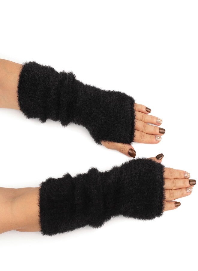 F Flammi Women Arm Warmers Mink-Like Velvet Fingerless Gloves Y2K Wrist Warmers - Image 1