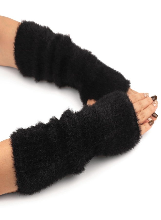 F Flammi Women Arm Warmers Mink-Like Velvet Fingerless Gloves Y2K Wrist Warmers - Image 3