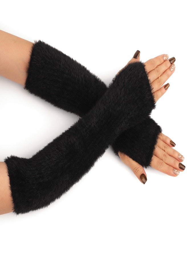F Flammi Women Arm Warmers Mink-Like Velvet Fingerless Gloves Y2K Wrist Warmers - Image 2