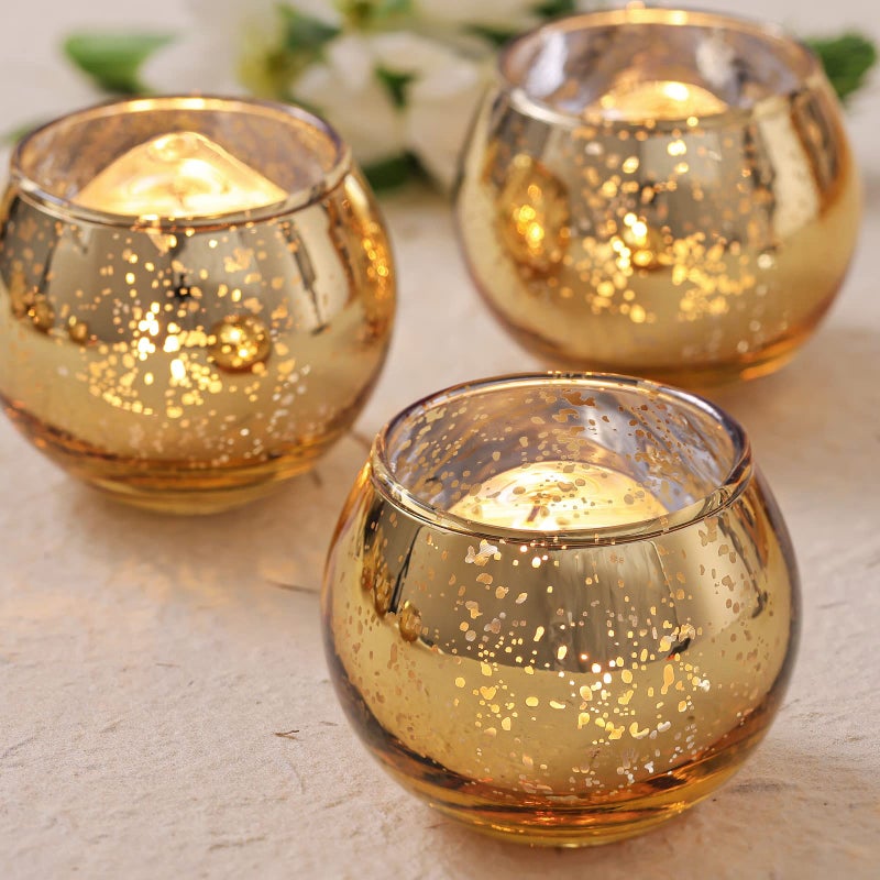 Volens 24PCS Gold Votive Candle Holders for Table Centerpieces, Round Mercury Glass Candle Holders Bulk for Wedding, Birthday, Anniversary, Parties, and Holiday Decorations - Image 1