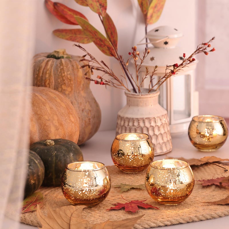 Volens 24PCS Gold Votive Candle Holders for Table Centerpieces, Round Mercury Glass Candle Holders Bulk for Wedding, Birthday, Anniversary, Parties, and Holiday Decorations - Image 2