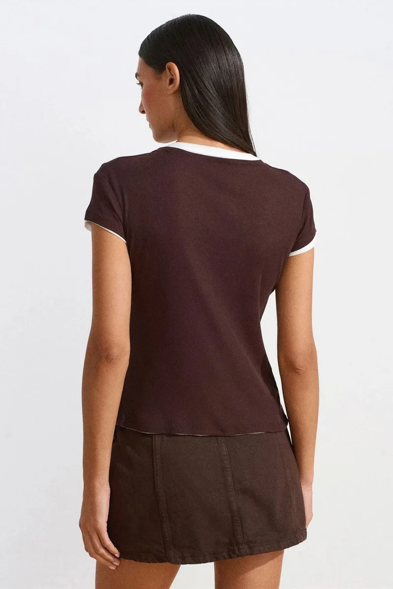 Dilvin Burgundy Red DILVIN Women’s Cotton V-Neck Button T-Shirt for Women | Best Price UAE