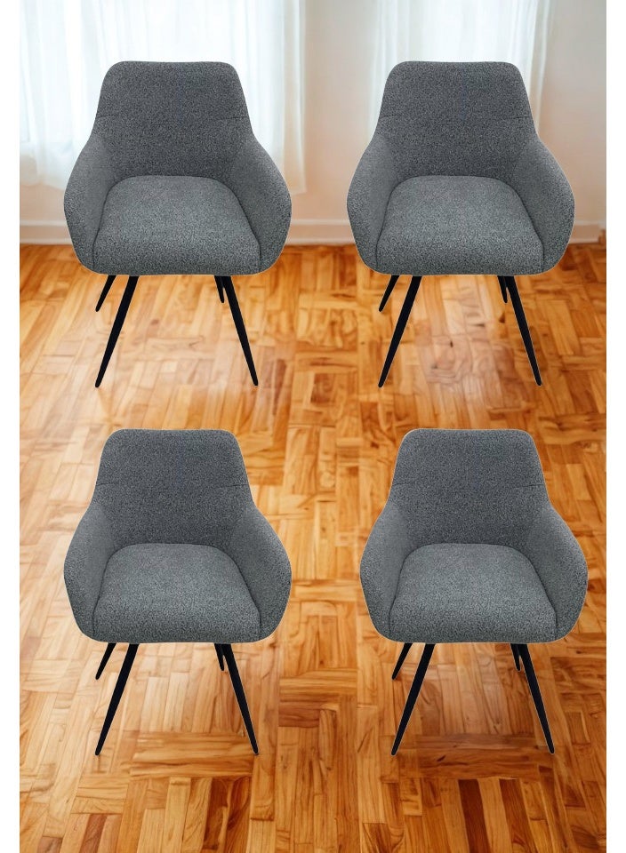 SMART HOME Dining Chair Set Consisting Of 4 Chairs, A Comfortable And Modern Padded Chair For The Living Room, A Luxurious Dining Chair With A Modern And Comfortable Design - High-Quality Fabric Upholstery In Dark Grey Color - Durable Metal Legs In Black - Ideal For Dining Rooms, Restaurants, And Cafes  - Image 1