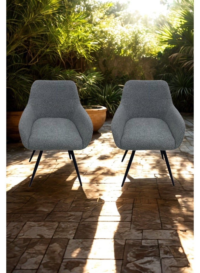 SMART HOME Dining Chair Set Consisting Of 4 Chairs, A Comfortable And Modern Padded Chair For The Living Room, A Luxurious Dining Chair With A Modern And Comfortable Design - High-Quality Fabric Upholstery In Dark Grey Color - Durable Metal Legs In Black - Ideal For Dining Rooms, Restaurants, And Cafes  - Image 3