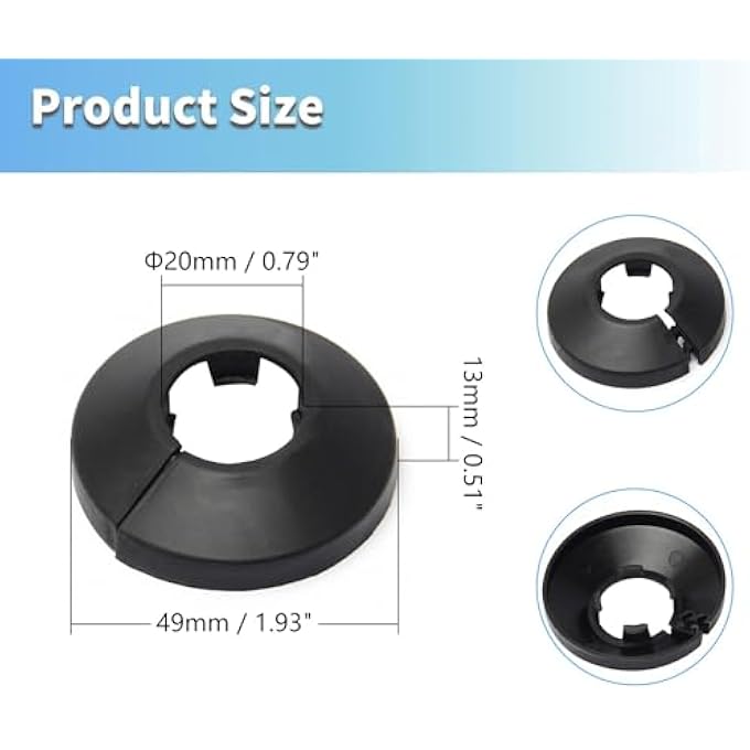 20MM PIPE COLLARS, 4PCS BLACK FLANGE PIPE COVERS FOR RADIATOR & WALL TUBE DECORATION - Image 3