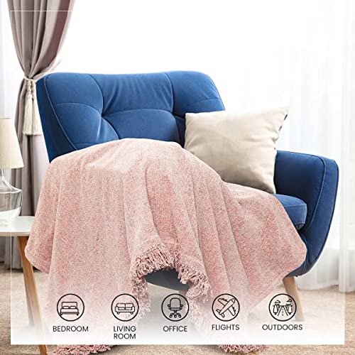 SASHAA World Solid Soft Chenille Throw Blanket for Sofa, Bed & Couch with Cushion Cover Set|Rose Pink Throw & Cushion Cover|Throw-130X180 Cm, Cushion-45X45 Cm, Wrinkle Resistant - Image 5