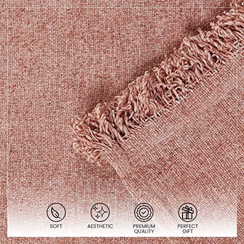 SASHAA World Solid Soft Chenille Throw Blanket for Sofa, Bed & Couch with Cushion Cover Set|Rose Pink Throw & Cushion Cover|Throw-130X180 Cm, Cushion-45X45 Cm, Wrinkle Resistant - Image 4