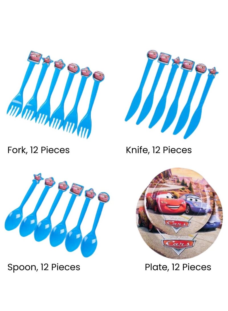 ريمي بيلا 180 قطعة لوازم حفلات اعياد الميلاد بتصميم سيارات، مجموعة ادوات مائدة الكل في واحد تتضمن اطباق واكواب ومناديل ولافتة وما الى ذلك، لوازم حفلات بطابع سيارات للفتيان - Image 2