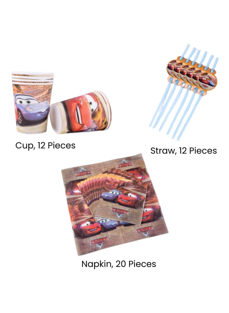 ريمي بيلا 180 قطعة لوازم حفلات اعياد الميلاد بتصميم سيارات، مجموعة ادوات مائدة الكل في واحد تتضمن اطباق واكواب ومناديل ولافتة وما الى ذلك، لوازم حفلات بطابع سيارات للفتيان - Image 3