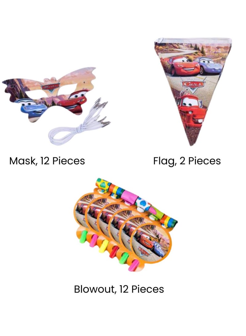 ريمي بيلا 180 قطعة لوازم حفلات اعياد الميلاد بتصميم سيارات، مجموعة ادوات مائدة الكل في واحد تتضمن اطباق واكواب ومناديل ولافتة وما الى ذلك، لوازم حفلات بطابع سيارات للفتيان - Image 4