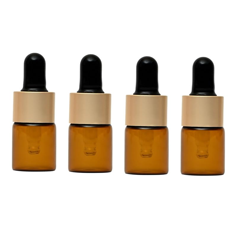 Devinez Amber Color Round Glass Bottle, 5 ml - Set of 4 with Golden Black Dropper for Essential Oils, Blends, DIY Skin Care, Cosmetics, Multipurpose Bottle for Home and Travel Purpose - Image 1