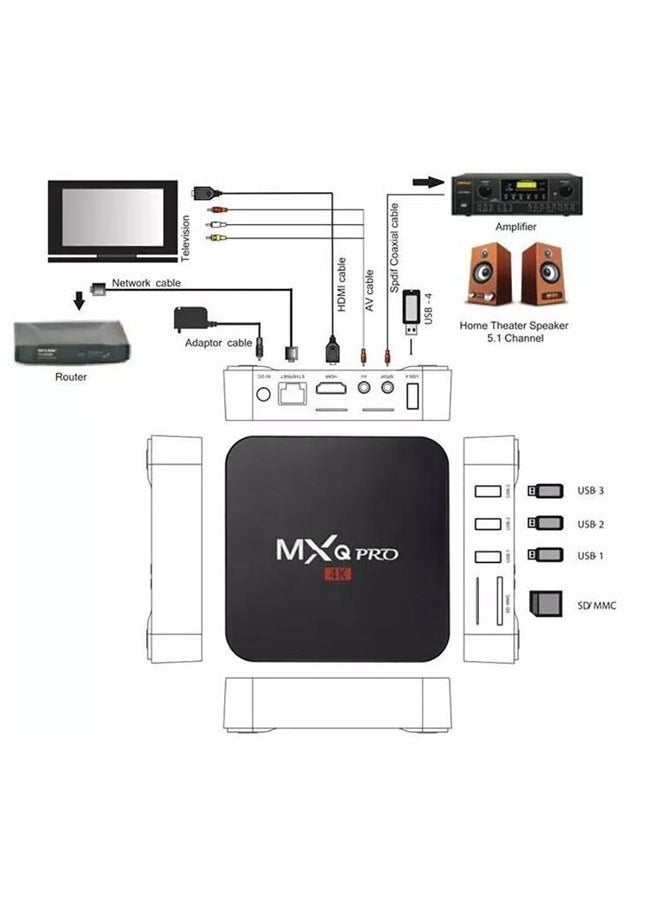 Arabest - Android Smart TV Box (1GB+8GB) 64bit 4 Core CPU MXQPro Black Media Player, Google Voice Assistant - Image 1
