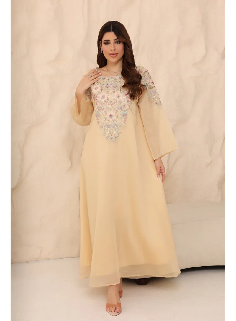 IKKXA Powder  Regal Embroidered Jalabiya IK1112 Beige