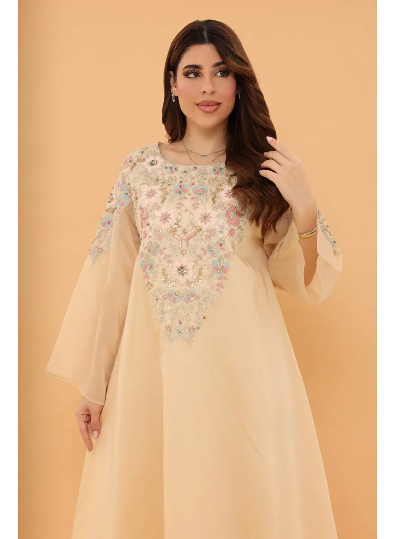 IKKXA Powder  Regal Embroidered Jalabiya IK1112 Beige