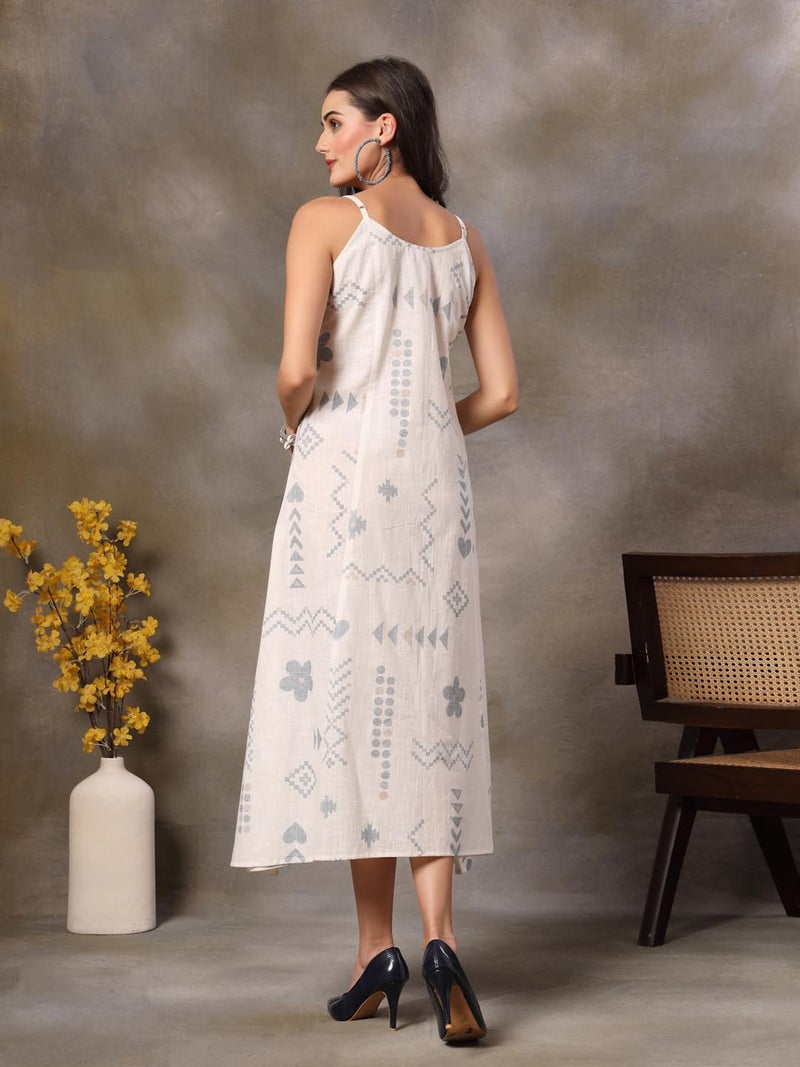 Stylum Women's White Abstract Printed Cotton Blend A-Line Dress - Image 2