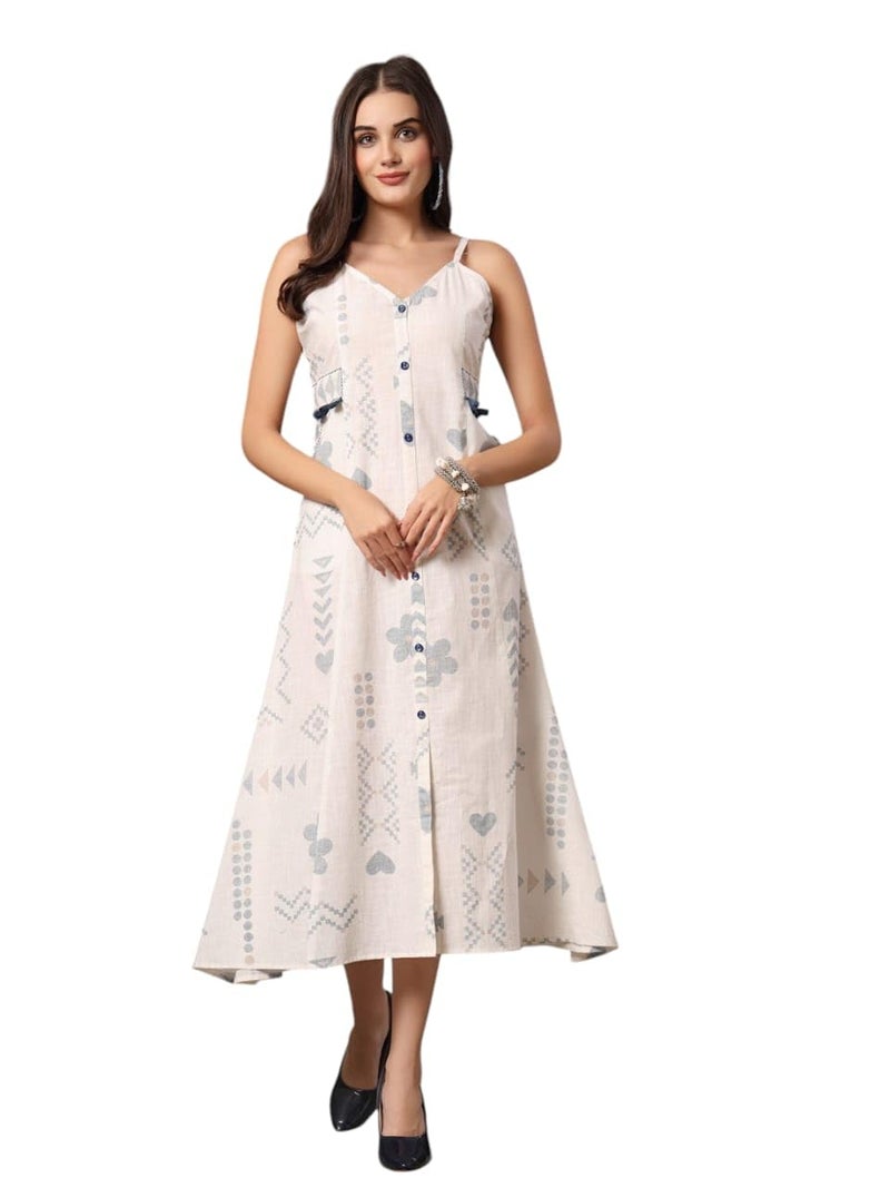 Stylum Women's White Abstract Printed Cotton Blend A-Line Dress - Image 1