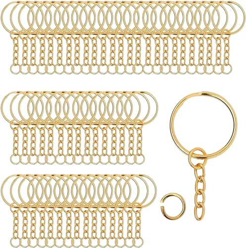 Generic BARBUDDY Golden Metal Loops Rings Keyring with Chain Open Jump Ring Connector Key Rings for Jewelry Findings Making Spring Rings Art and Craft DIY Making Handbag Keychain Pack of 25 Pcs  - Image 1