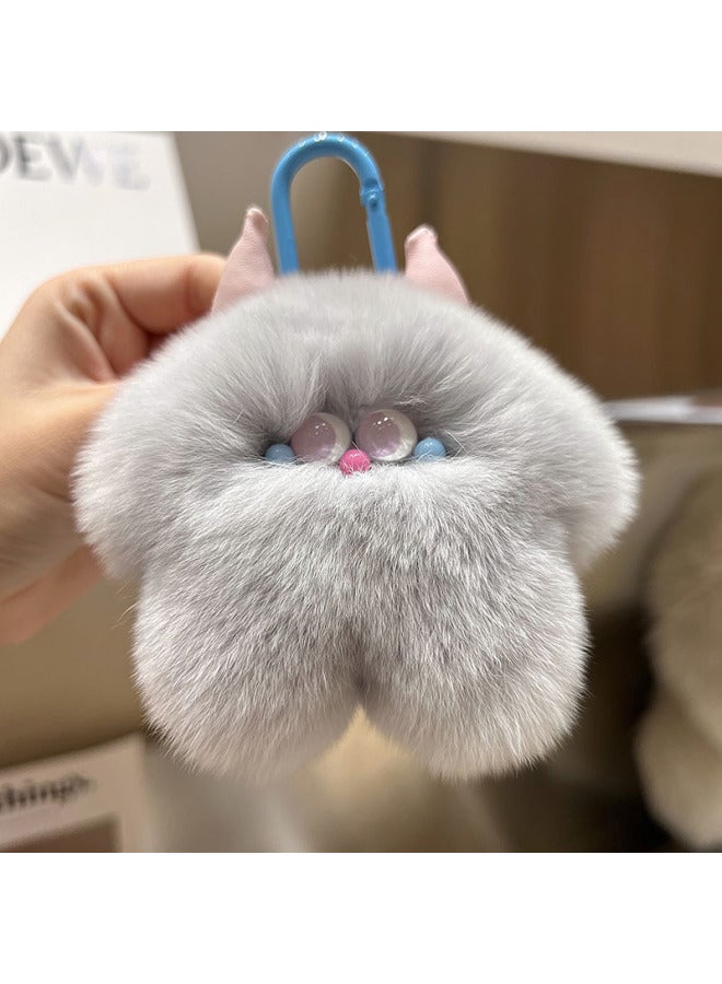 Cute Rex Rabbit Fur Calf Car Keychain I Pendant Ins Plush Doll Doll Bag Hanging Birthday Gift-Color:Grey - Image 1