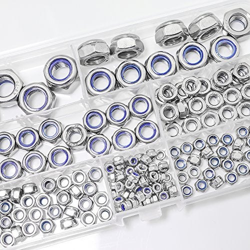 Sutemribor 304 Stainless Steel Lock Nut Assortment 180 Pieces, M3 M4 M5 M6 M8 M10 M12 Nylon Insert Locknut - Image 5