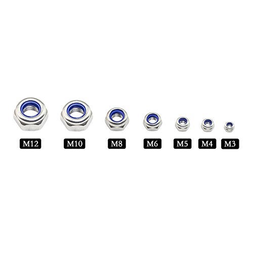 Sutemribor 304 Stainless Steel Lock Nut Assortment 180 Pieces, M3 M4 M5 M6 M8 M10 M12 Nylon Insert Locknut - Image 3