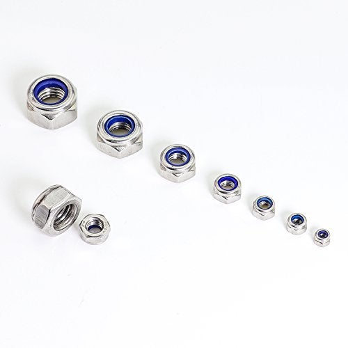 Sutemribor 304 Stainless Steel Lock Nut Assortment 180 Pieces, M3 M4 M5 M6 M8 M10 M12 Nylon Insert Locknut - Image 4