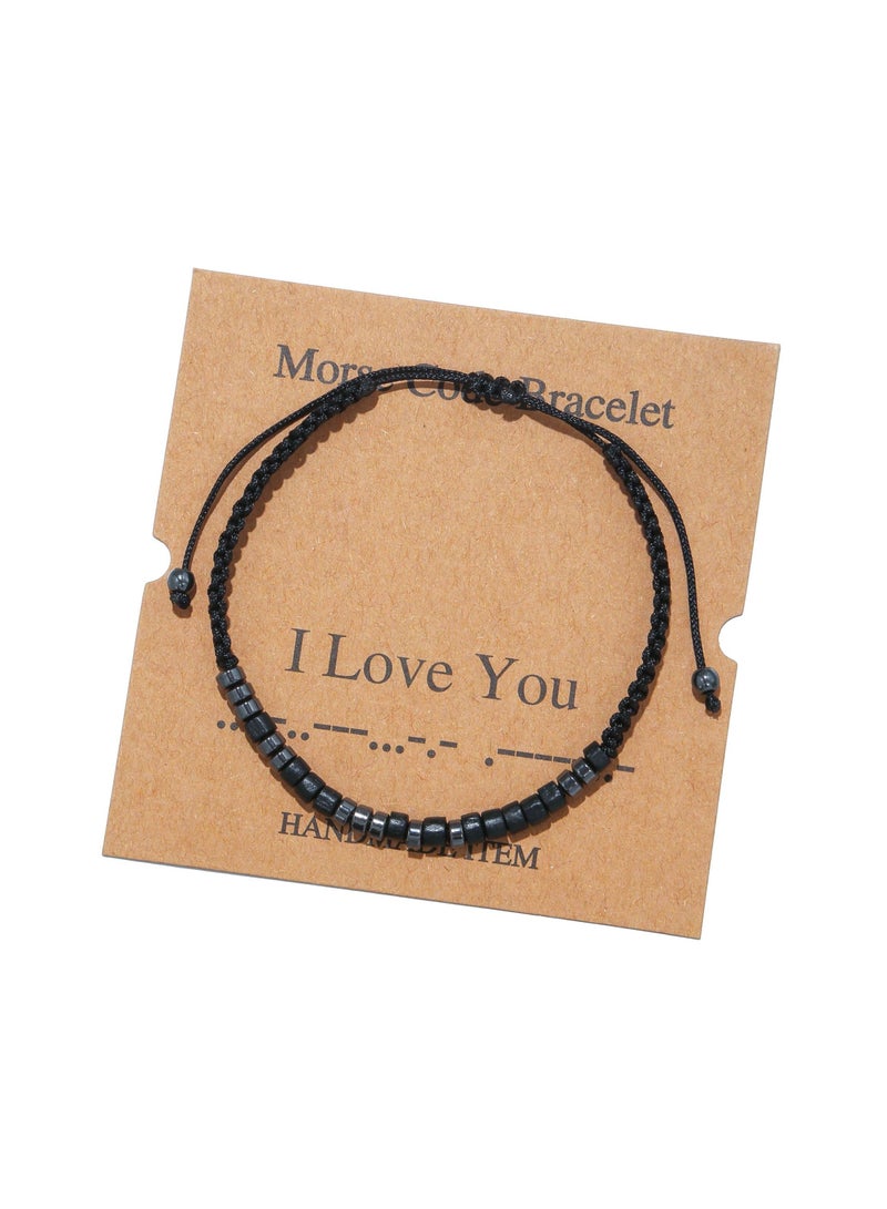 Morse Code Bracelets for Women Men Gifts for Her Him Mom Dad Daughter Sister Best Friend Funny Inspirational Bracelets for Women Girls Jewelry Adjustable Silk Beaded Wrap Bracelet - Image 1