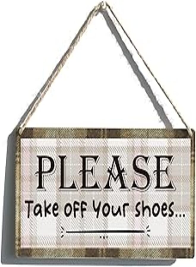 Generic Door Sign Funny Farmhouse Please Take Off Your Shoes Wooden Hanging Sign Plaque Rustic Retro Wall Art Decor for Home Boot Room Decoration 12 x 6 Inches 