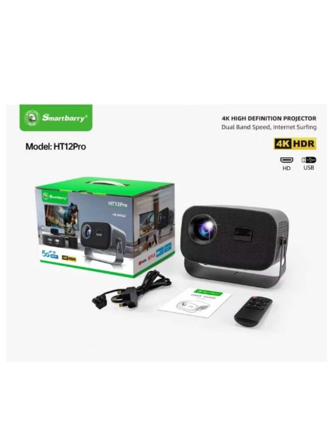 سمارت باري جهاز العرض الذكي Smartbarry HT12 Pro بدقة 4K Ultra HD | سطوع 28000 لومن | نظام Android 13 | تقنية WiFi 6 وBluetooth 5.2 | ضبط تلقائي للتركيز وتصحيح الانحراف (Keystone) | مثالي للمسرح المنزلي وعروض الأفلام في الهواء الطلق - Image 1