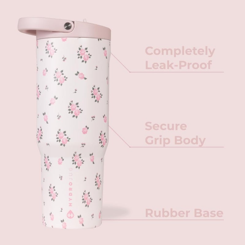 HydroJug Sport - Stainless Steel Tumbler with Straw, Vacuum Insulated, 40oz Leakproof Water Bottle, Ergonomic Design, Reusable, Dishwasher Safe, Rubber Base, Durable for Gym or Outdoors, Wildrose - Image 2