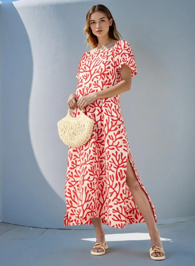 سبلاش فيڤ Printed Maxi Cotton Dress with Side Slit