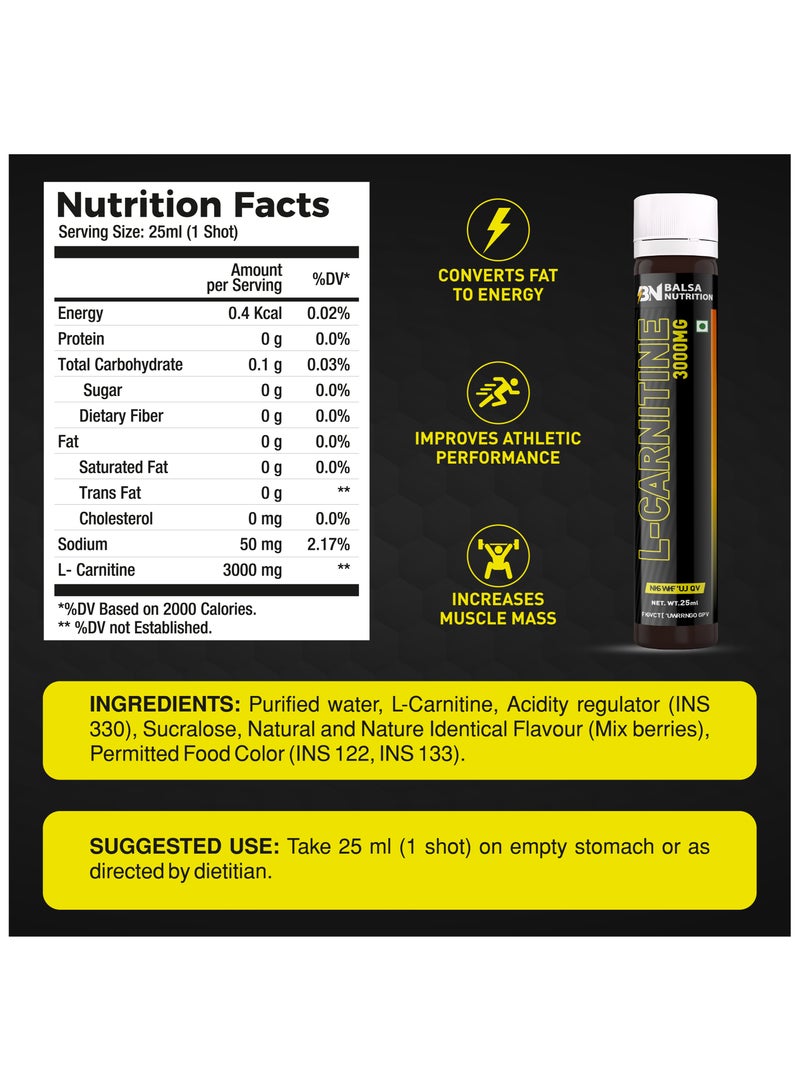 Balsa Nutrition L-Carnitine 3000mg- 20 Shots x 25ml, 20 Serving, Mixed Berry Flavour - Image 4