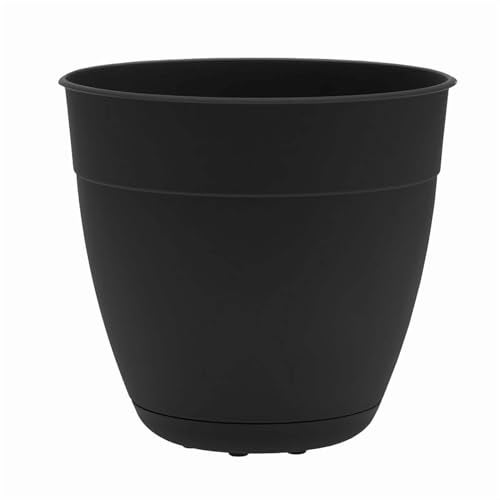 Bloem Dayton Planter with Saucer: 12" - Black - 100% Recycled Plastic Pot, Removable Saucer, Elevated Feet, for Indoor and Outdoor Use, Gardening, 3 Gallon Capacity - Image 1