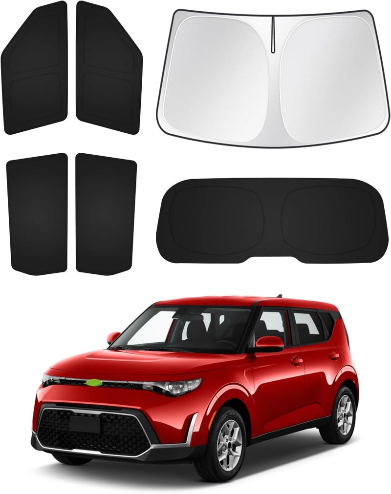 Canvcle Window Shades for Kia Soul 2020-2025 2026 Accessories Windshield Sun Shade Side Rear Window Covers Sunshade Sun Visor Shield Privacy Protection Keep Vehicle Cool Black 6PCS - Image 1