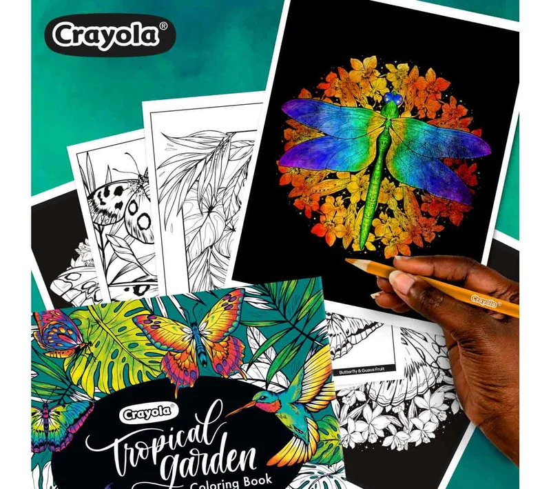 كرايولا Crayola Tropical Garden Coloring Book – 40 Premium Pages for Adults & Older Kids | Detailed Nature Designs, Perforated Sheets, Ideal with Colored Pencils