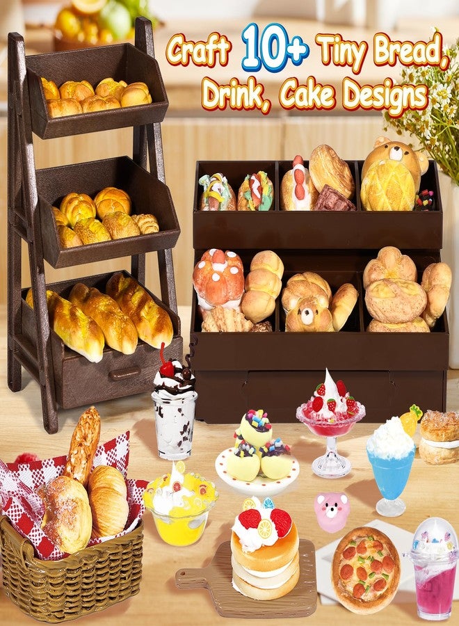 Crelloci Mini Bake Shop DIY Craft Kit, Resin Clay Café Play Set with Counter & Display Rack, Paints, Cream Glue & Molds, Realistic Pretend Bread, Cakes & Drinks, Creative Mini Food Toy for Kids 6+ - Image 4