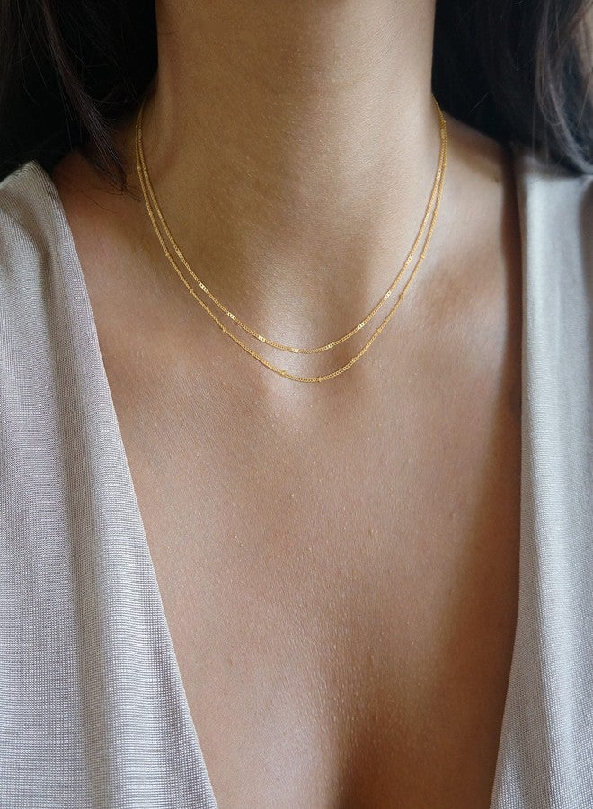 CHESKY 14k Gold Plated/Silver Plated Dainty Necklace for Women, Trendy Satellite Choker Necklace Thin Beaded Layered Choker Necklaces Discs Paperclip Chain Necklaces Womens Simple Jewelry, 16.5 inches - Image 2