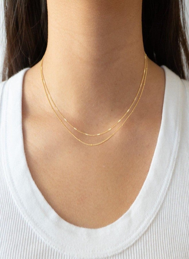 CHESKY 14k Gold Plated/Silver Plated Dainty Necklace for Women, Trendy Satellite Choker Necklace Thin Beaded Layered Choker Necklaces Discs Paperclip Chain Necklaces Womens Simple Jewelry, 16.5 inches - Image 3