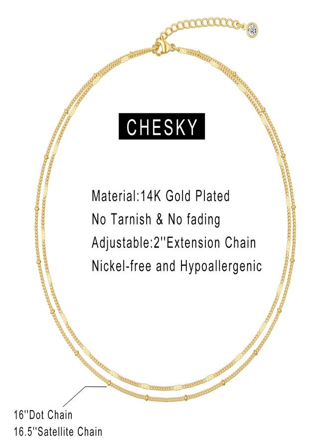 CHESKY 14k Gold Plated/Silver Plated Dainty Necklace for Women, Trendy Satellite Choker Necklace Thin Beaded Layered Choker Necklaces Discs Paperclip Chain Necklaces Womens Simple Jewelry, 16.5 inches - Image 5