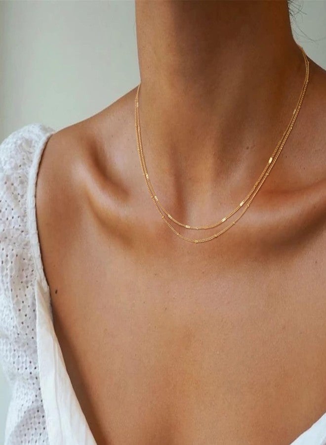 CHESKY 14k Gold Plated/Silver Plated Dainty Necklace for Women, Trendy Satellite Choker Necklace Thin Beaded Layered Choker Necklaces Discs Paperclip Chain Necklaces Womens Simple Jewelry, 16.5 inches - Image 4
