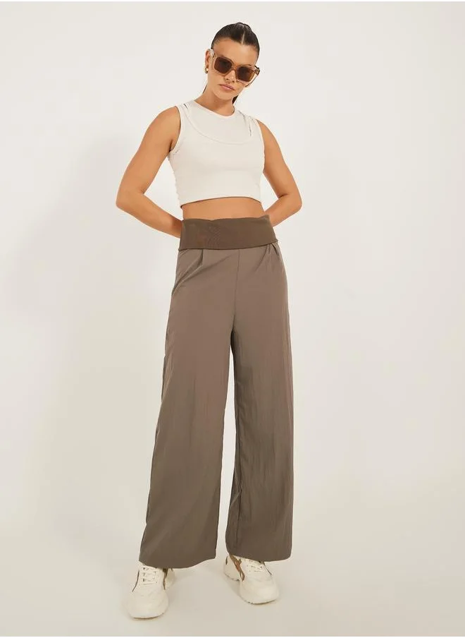 ستايلي Styli Mid Rise Wide Leg Broad Waistband Pants