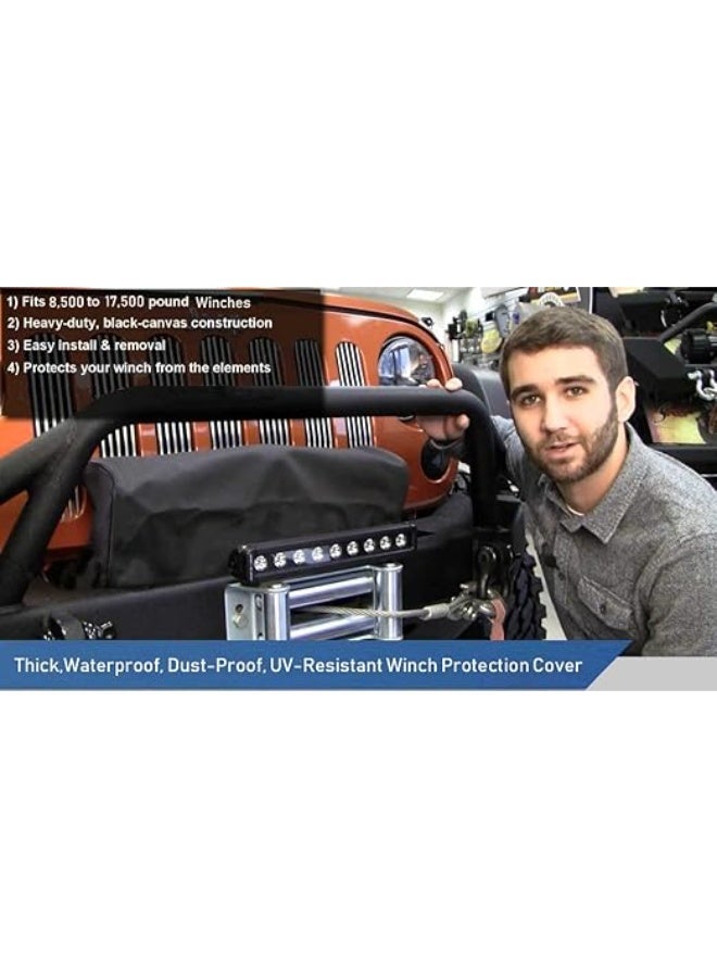 Winch Cover, Heavy Duty Waterproof Dust-Proof Winch Protection Cover, Ideal for Electric Winches 8500-17500 lbs, Indoor/Outdoor (21.5” x 9.5” x 7.5”) - Black - Image 2
