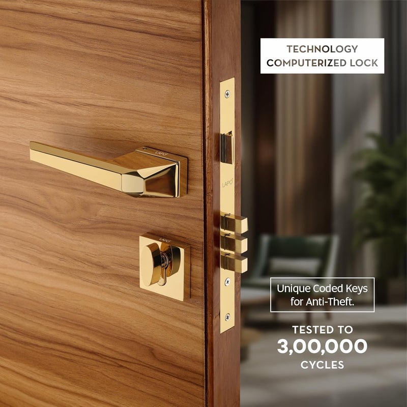 LAPO LAPO zinc Premium Door Lock for Main DoorMortise Door Lock for BedroomDoor Lock Handlesets with Keys for HomeOfficeHotelPVD Gold Finish3 Years Warranty Ro125  - Image 4