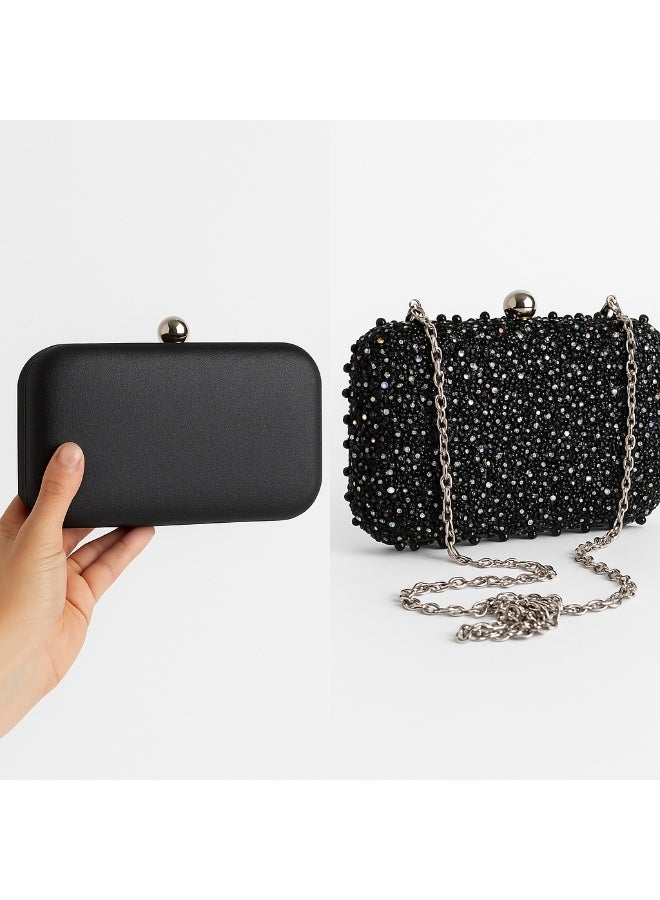 Elegant   Women's Evening Clutch - Medium Size, Luxurious Design for Special Occasions, Wear in Two Ways with Gold Chain & Handle, Perfect for Parties & Events - Image 1