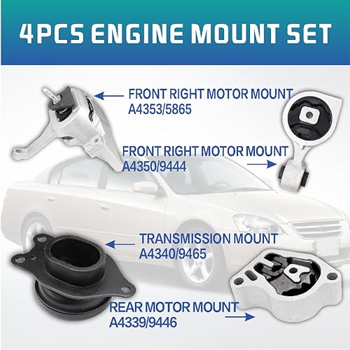 YBDDZH Engine Motor and Transmission Mount Kit Compatible with 2007-2018 Altima 2.5L, Replace OE A4339 A4340 A4350 A4353, 11360-JA000 11220-JA000 11350-JA00A 11210-JA000, Set of 4 - Image 3