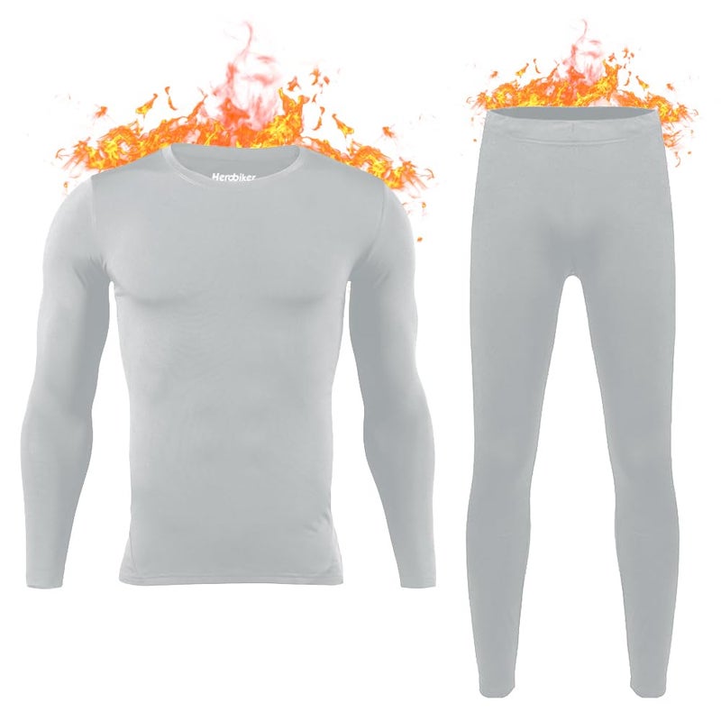 HEROBIKER Mens Thermal Underwear Set Skiing Winter Warm Base Layers Tight Long Johns Top & Bottom Set with Fleece Lined Grey - Image 5