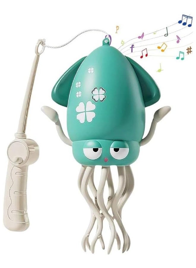 Interactive Octopus Dancing with Fishing Rod- Electric Crawling Octopus Toy with LED Lights  Music, Smart Sensor Avoidance Great Stress Relief Toy for Office/Home (Green) - Image 1