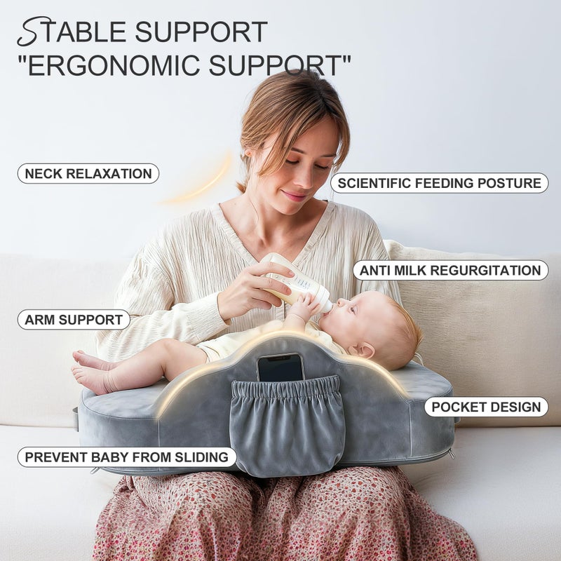 Jaxmoon Nursing Pillows for Breastfeeding, Soft Memory Foam Breastfeeding Pillow, Baby Feeding Pillow for New Mom, Lactation Pillow with Adjustable Waist Strap, Storage Pocket, Removable Cover, Grey - Image 3