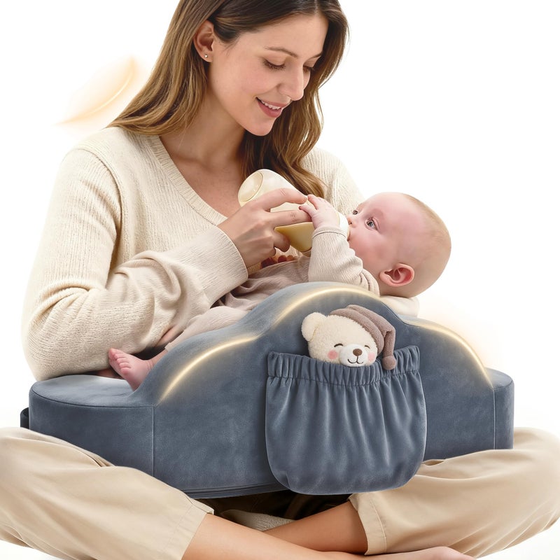 Jaxmoon Nursing Pillows for Breastfeeding, Soft Memory Foam Breastfeeding Pillow, Baby Feeding Pillow for New Mom, Lactation Pillow with Adjustable Waist Strap, Storage Pocket, Removable Cover, Grey - Image 1