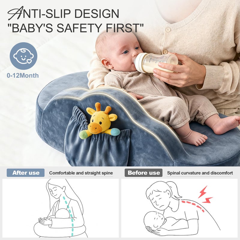 Jaxmoon Nursing Pillows for Breastfeeding, Soft Memory Foam Breastfeeding Pillow, Baby Feeding Pillow for New Mom, Lactation Pillow with Adjustable Waist Strap, Storage Pocket, Removable Cover, Grey - Image 5