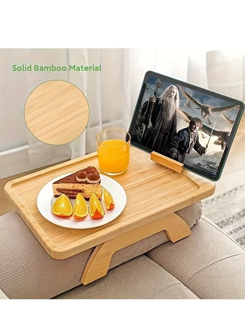 Generic Foldable Sofa Armrest Tray with 360° Phone Holder, Ideal for Eating, Drinking, and Snacks  - Image 1